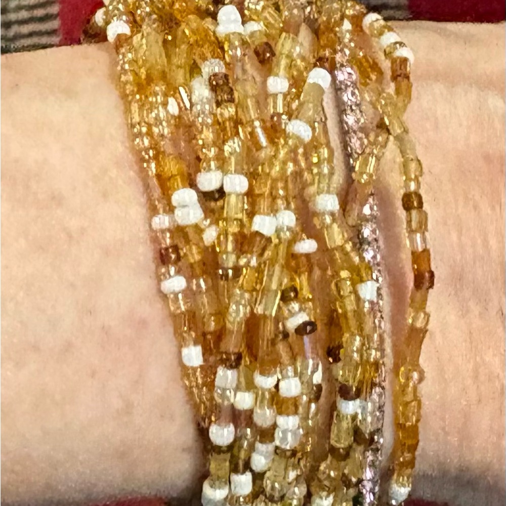 Golden and White Beaded Bracelet Set